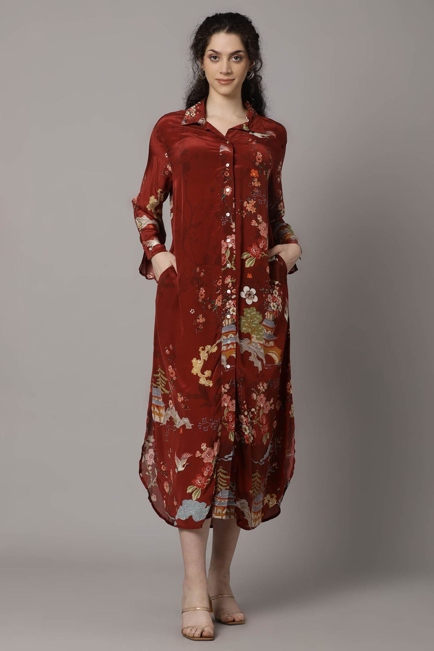 Longline Shirt Dress with Elegant Full Sleeves
