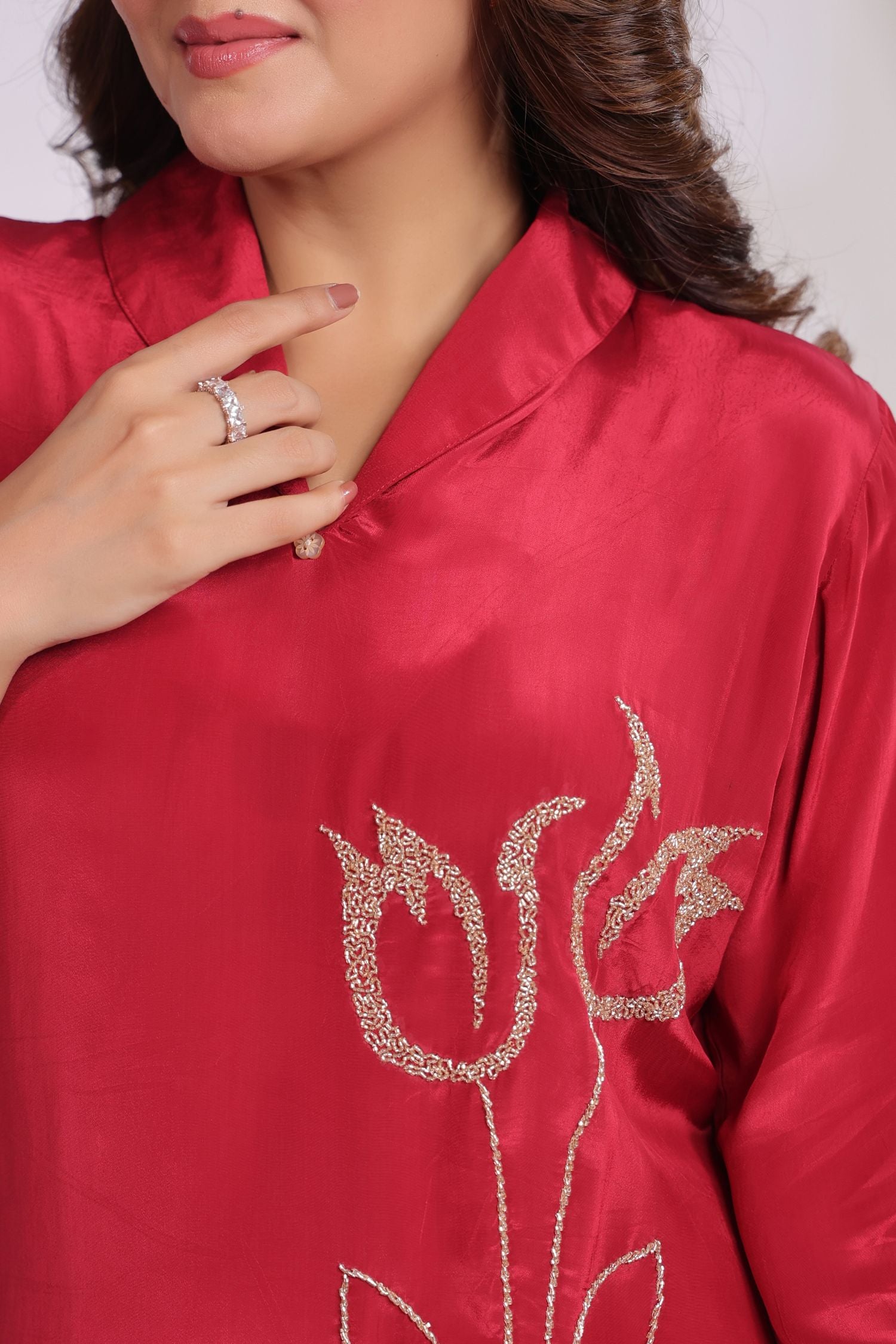 Maroon Grace Embroidered Cord Set