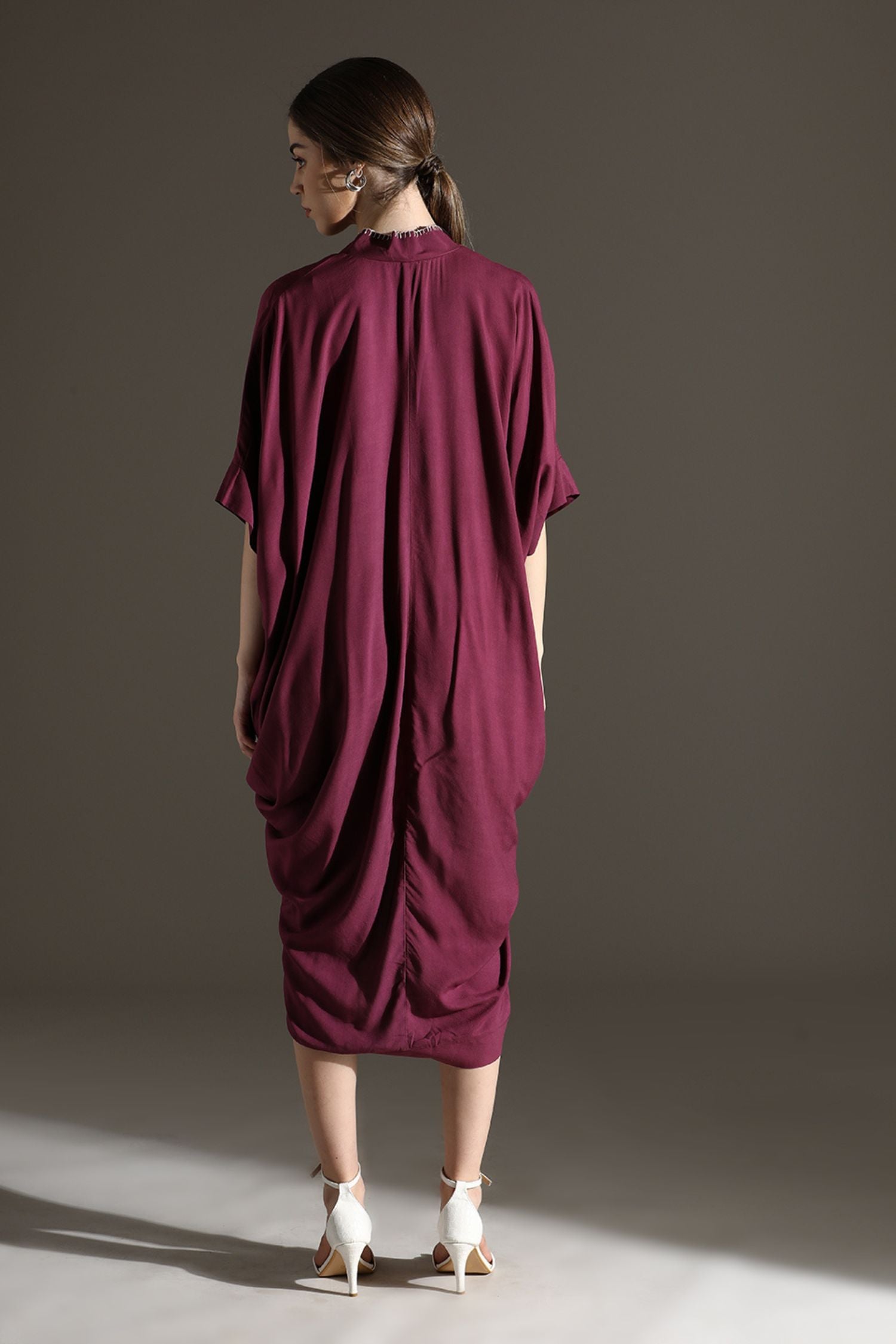 Purple Kaftan-Style Long Dress with Loose Fit
