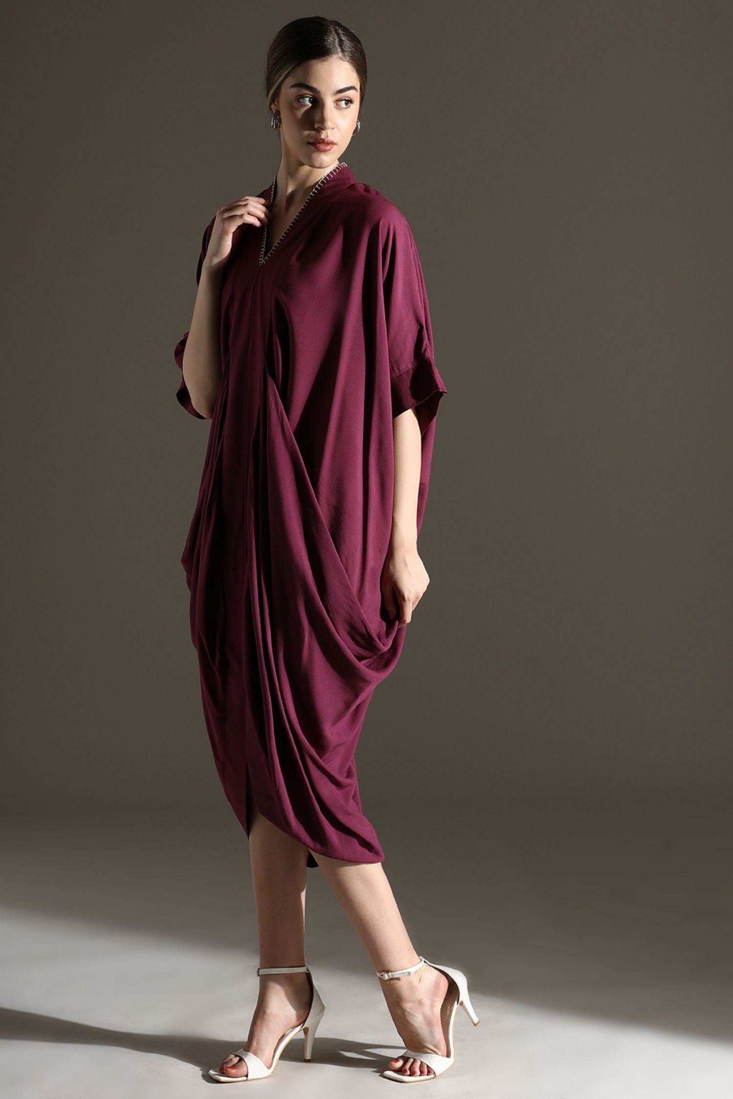 Purple Kaftan-Style Long Dress with Loose Fit