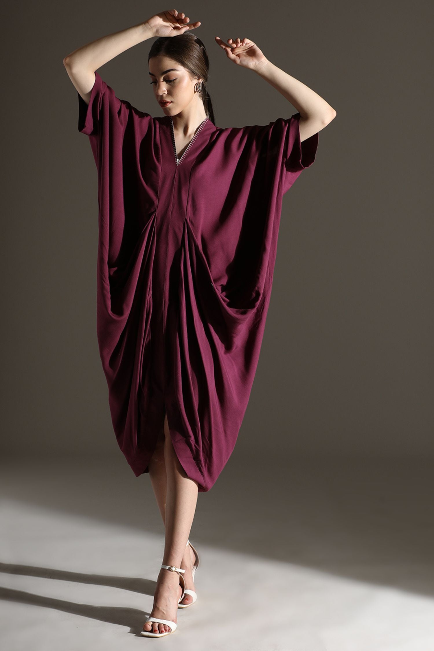 Purple Kaftan-Style Long Dress with Loose Fit
