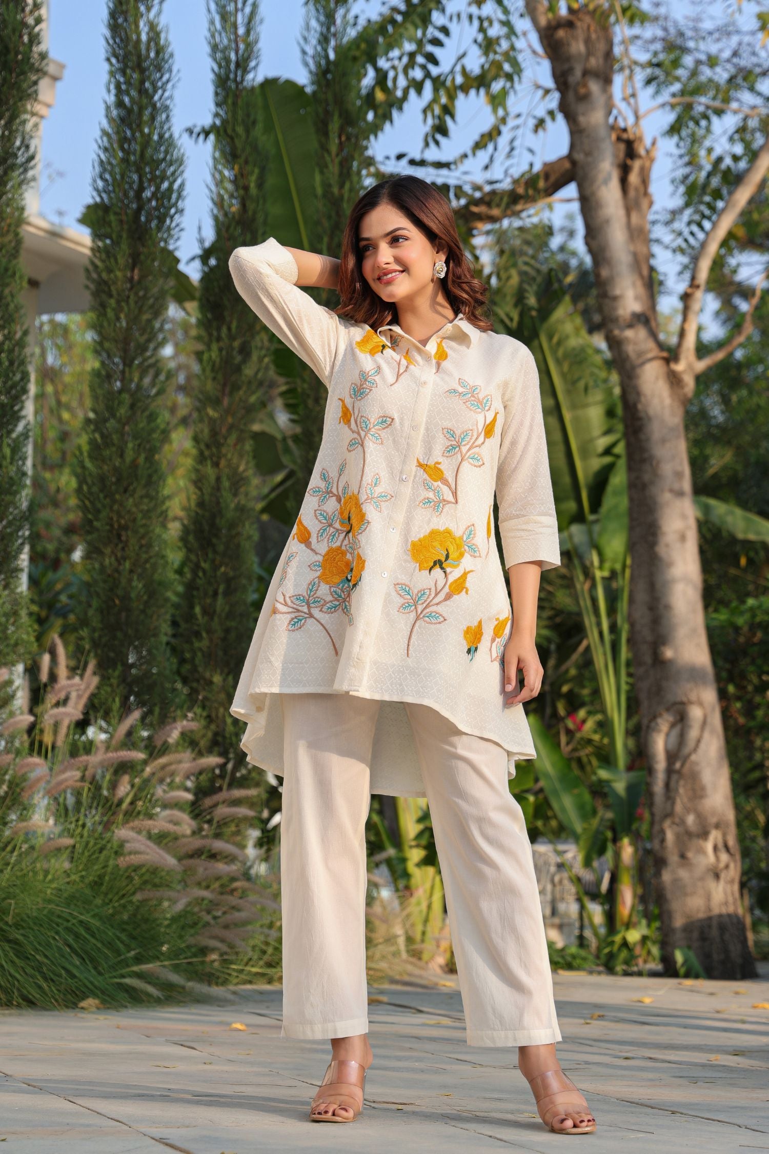 Off-White Grace with Yellow Floral Accents Co-ord Sets