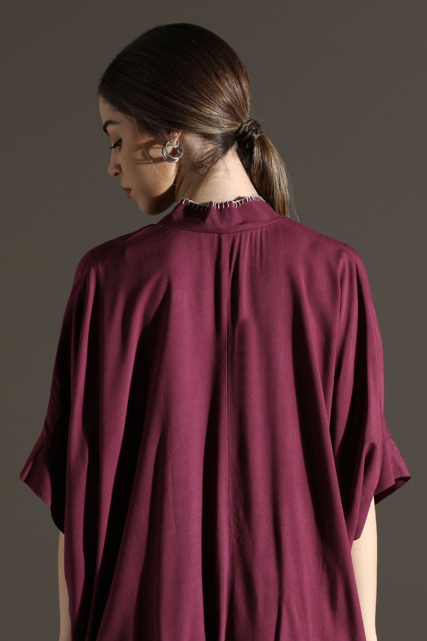Purple Kaftan-Style Long Dress with Loose Fit