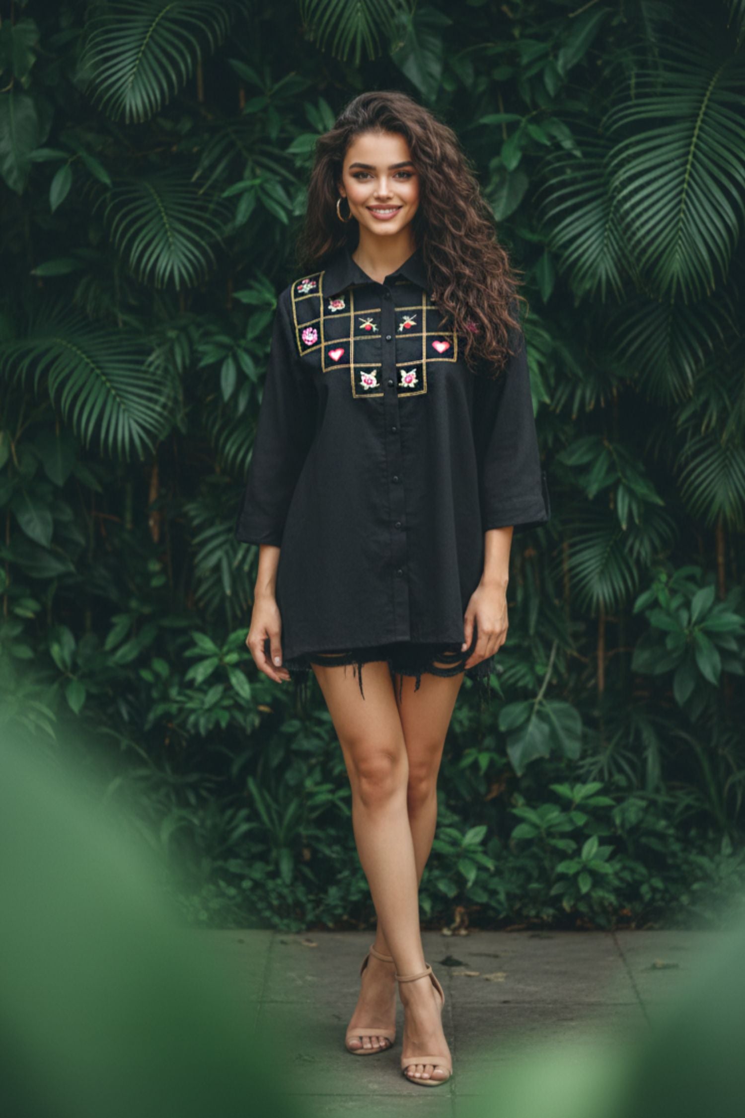 Black Embroidered Shirt with Intricate Thread Work