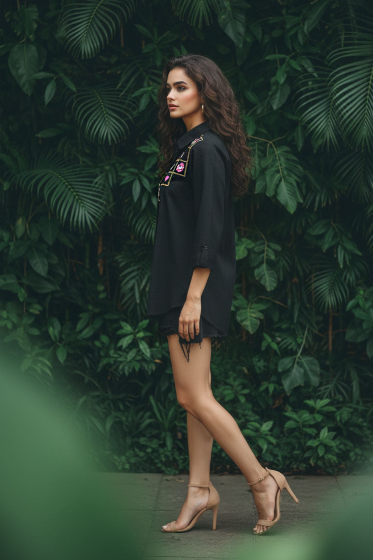 Black Embroidered Shirt with Intricate Thread Work