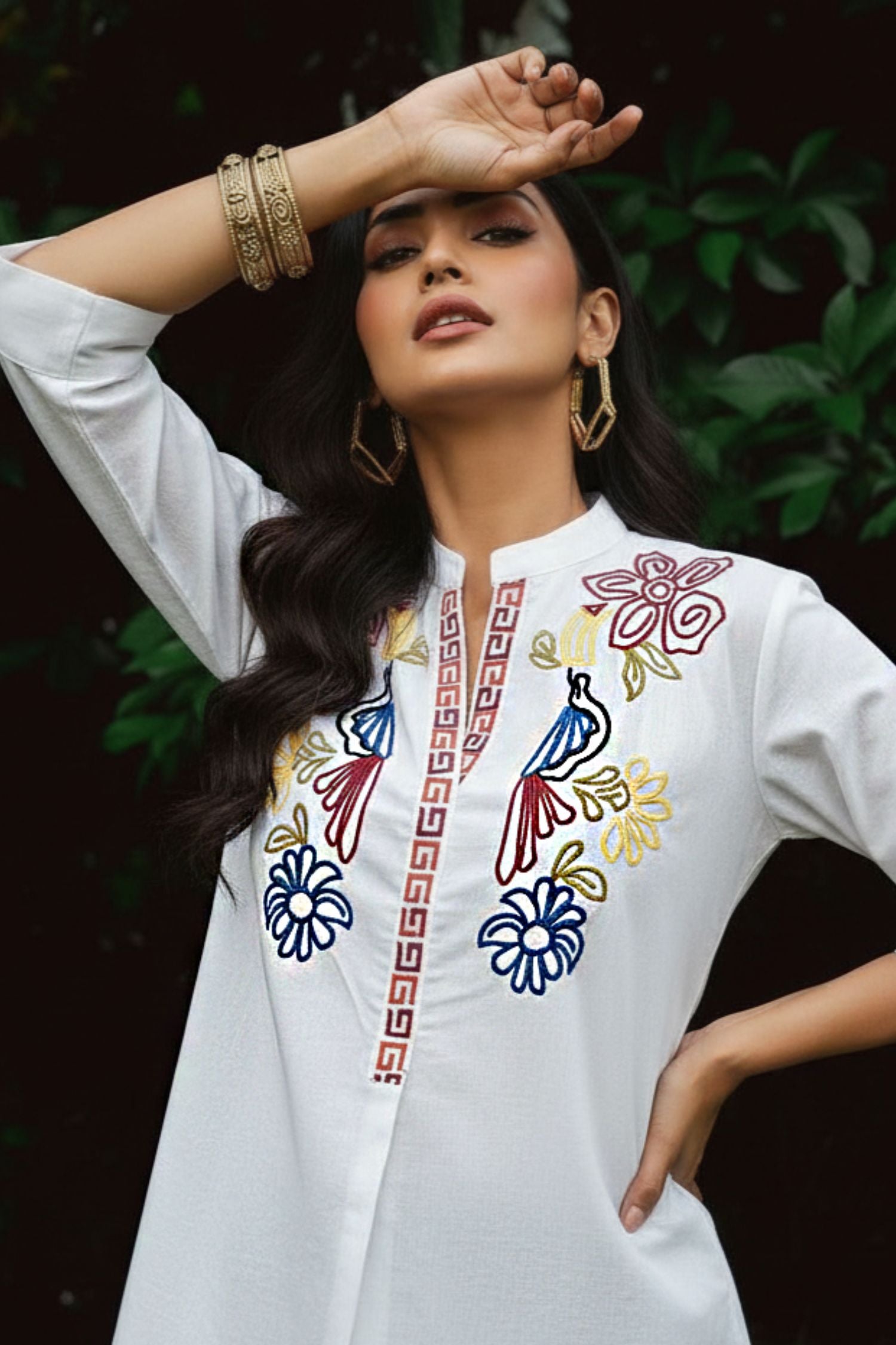 White Cotton Top with Thread Embroidery