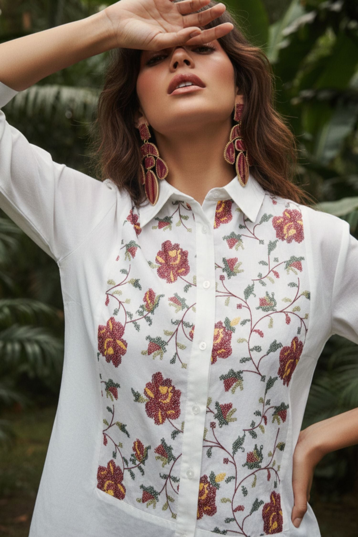 White Cotton Shirt with Embroidered Work
