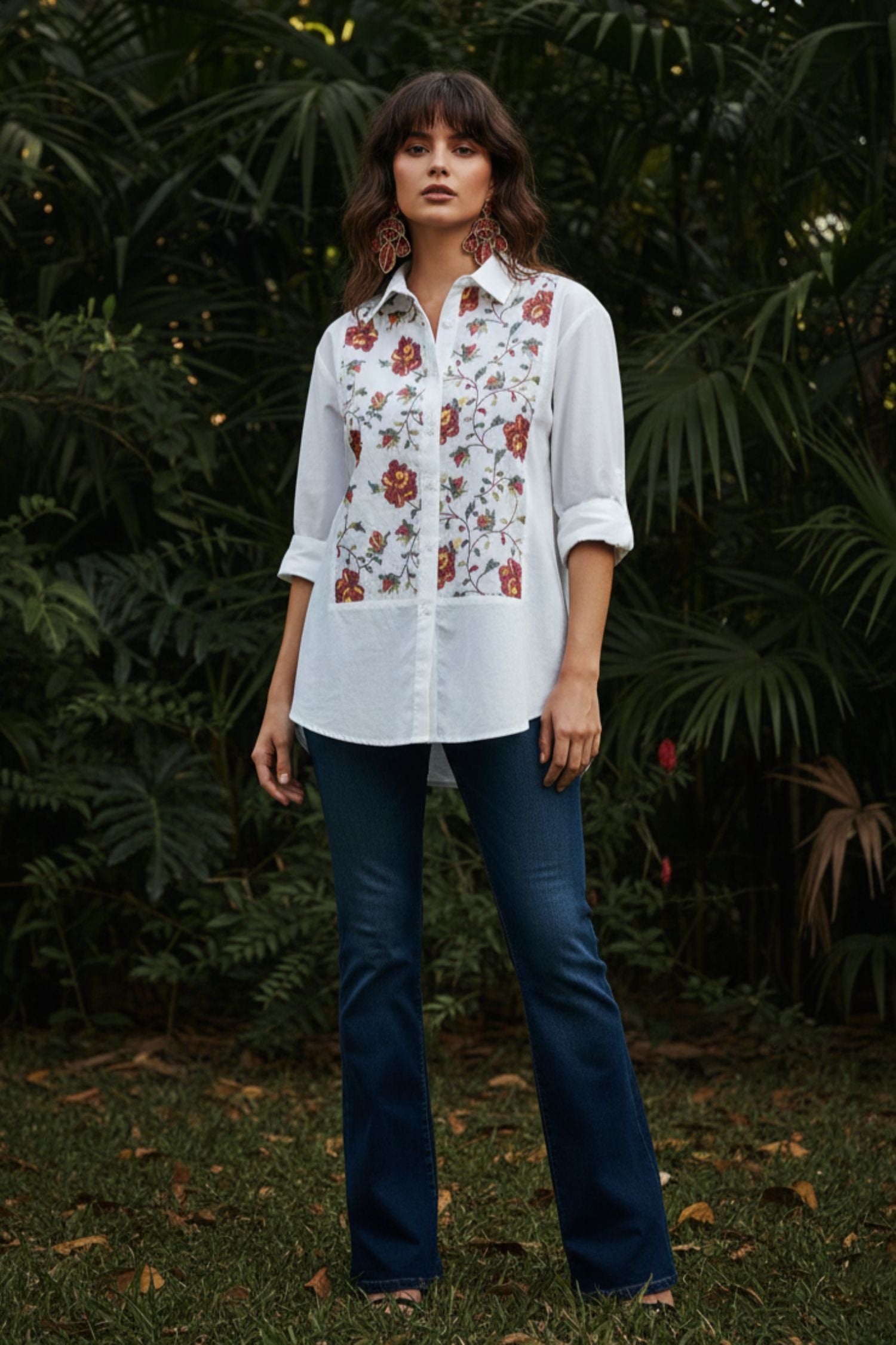 White Cotton Shirt with Embroidered Work