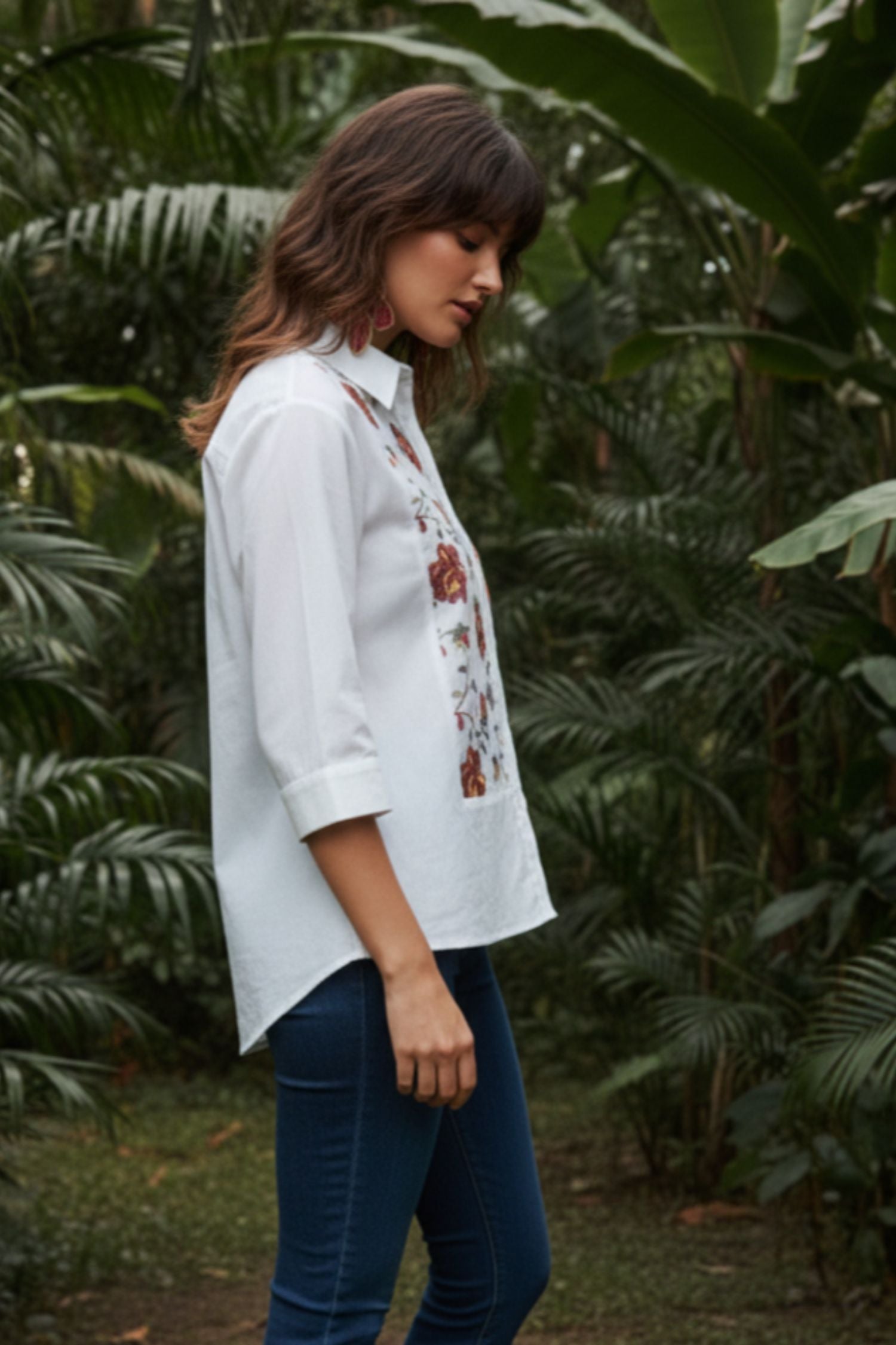White Cotton Shirt with Embroidered Work