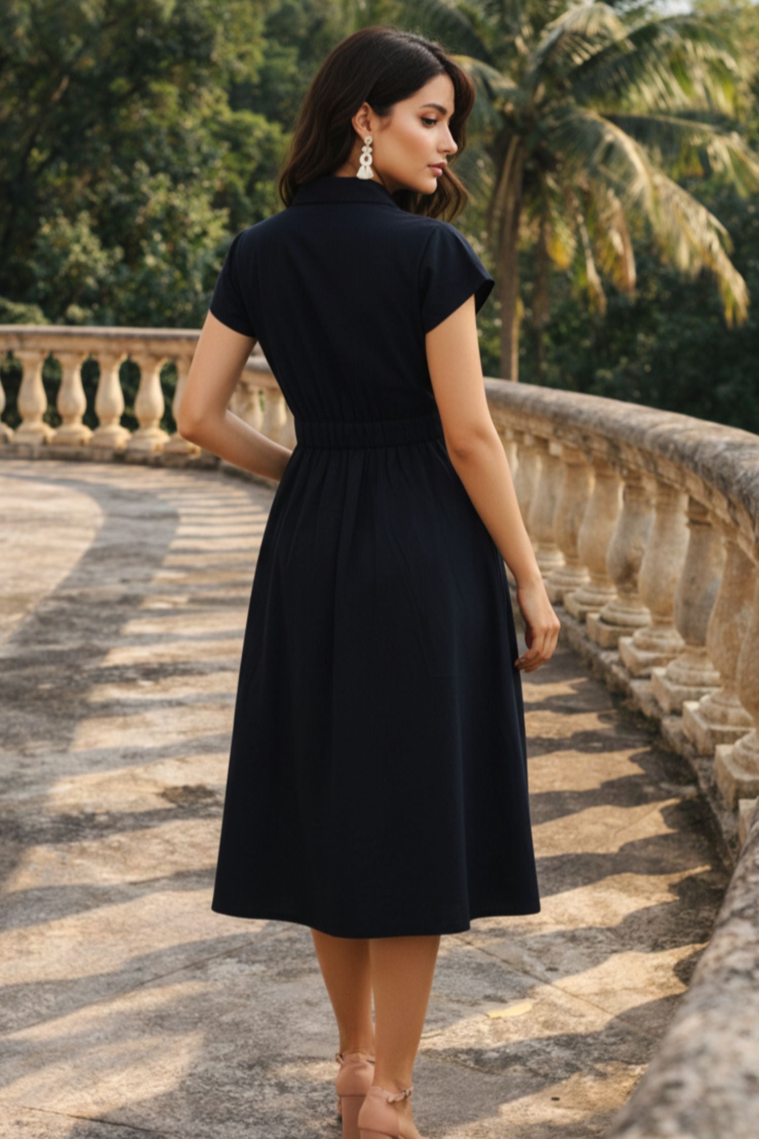 Black Long Dress with Cinched Waist
