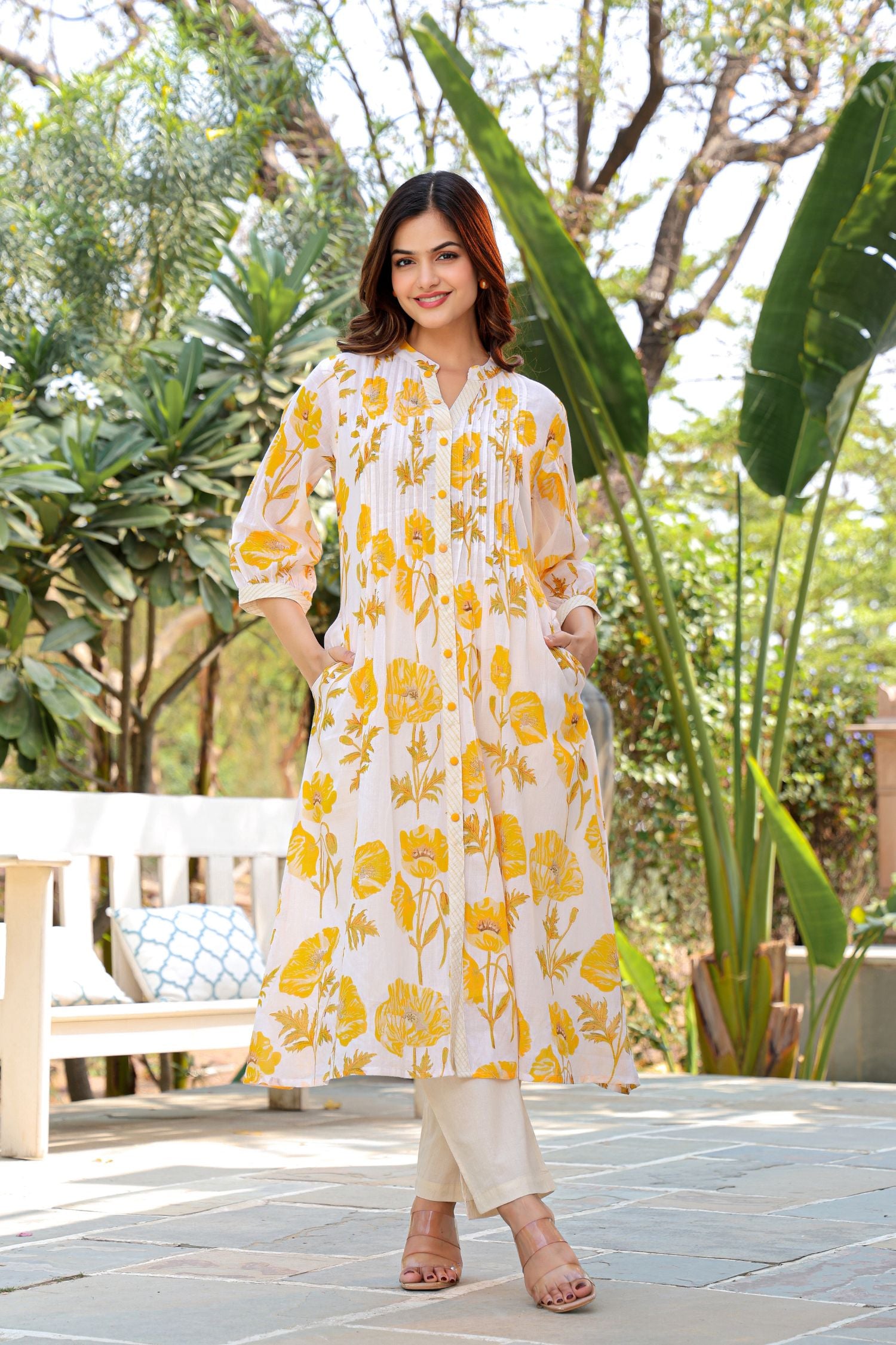 Yellow Bloom Cotton Co-Ord Set With Floral Prints