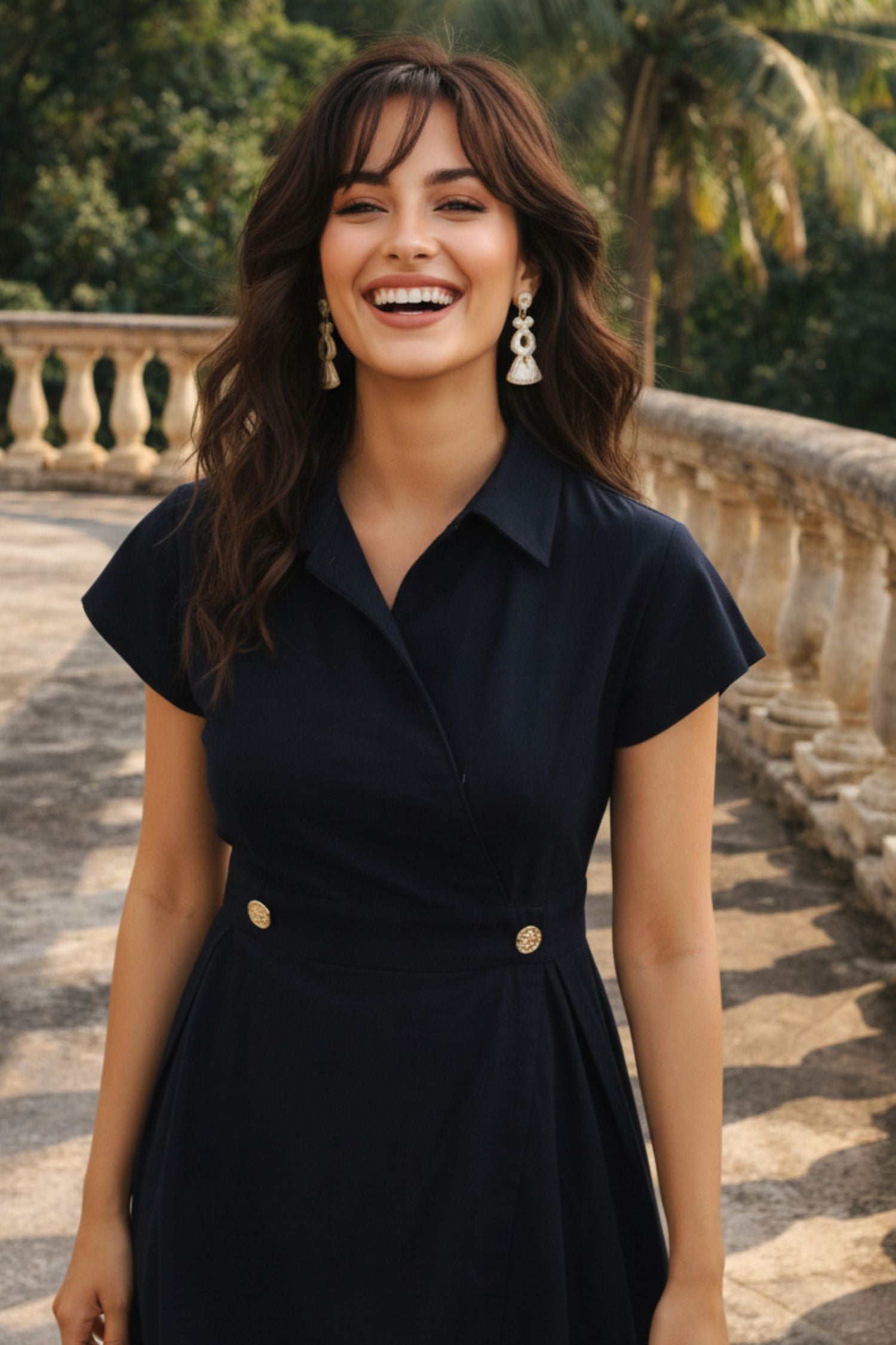Black Long Dress with Cinched Waist