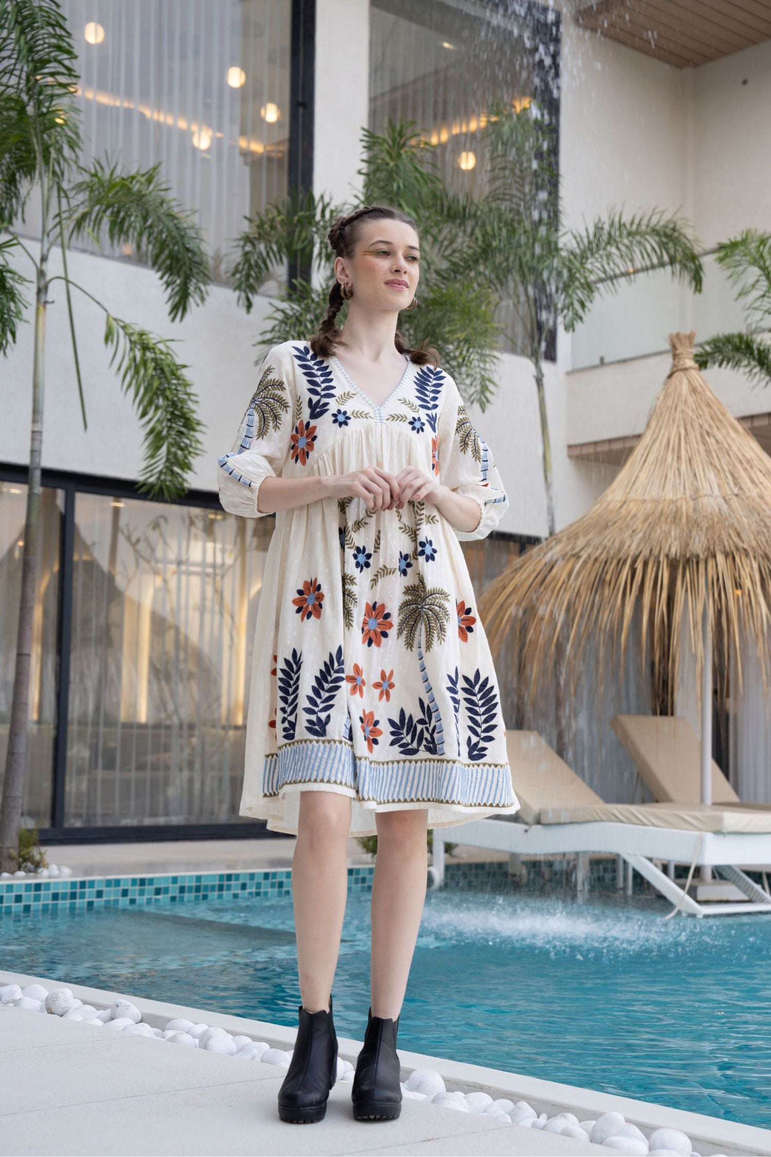Cream Tunic with Beautiful Floral Thread Work