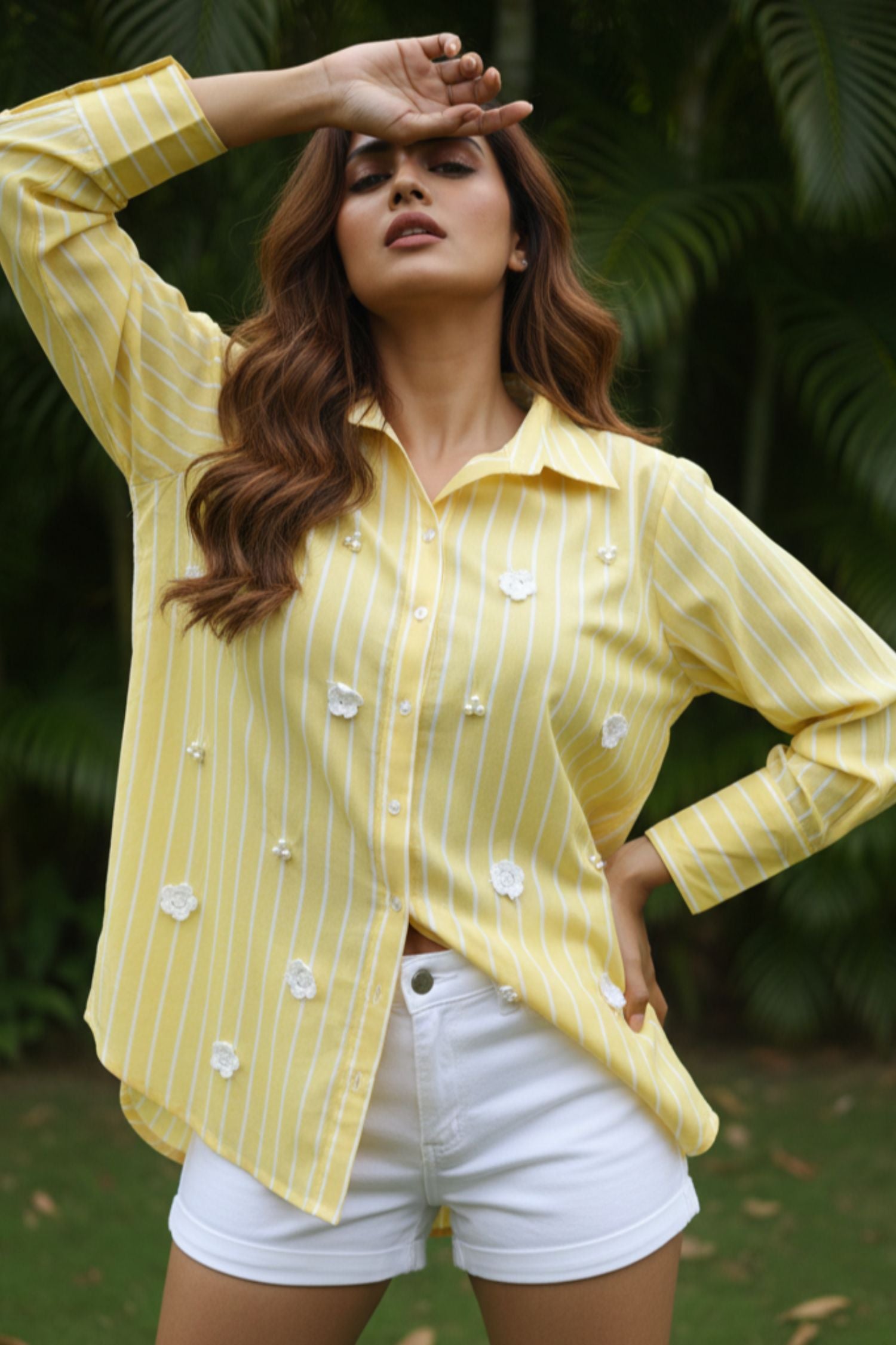 Yellow Shirt with Floral Petal Work