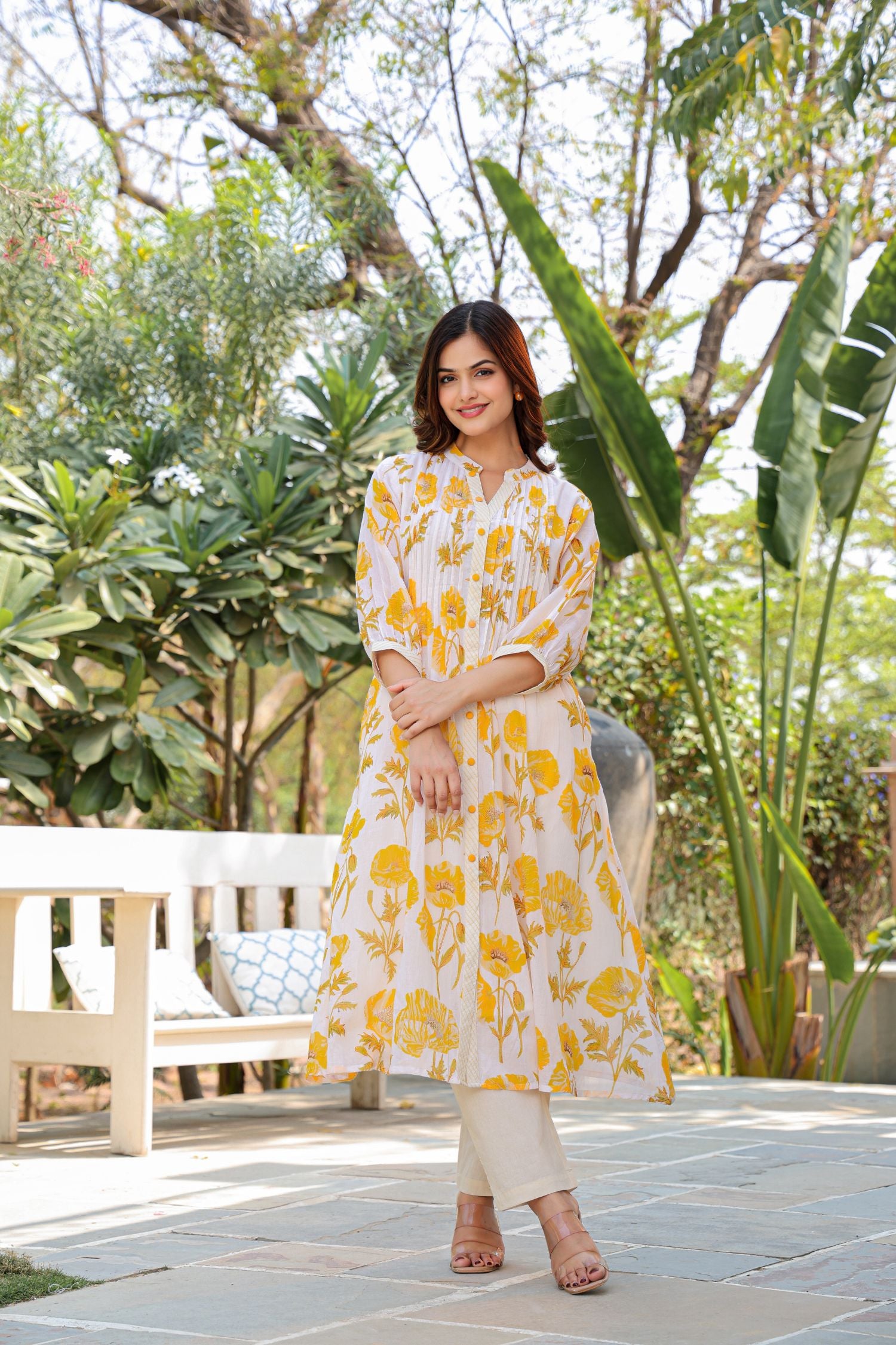 Yellow Bloom Cotton Co-Ord Set With Floral Prints