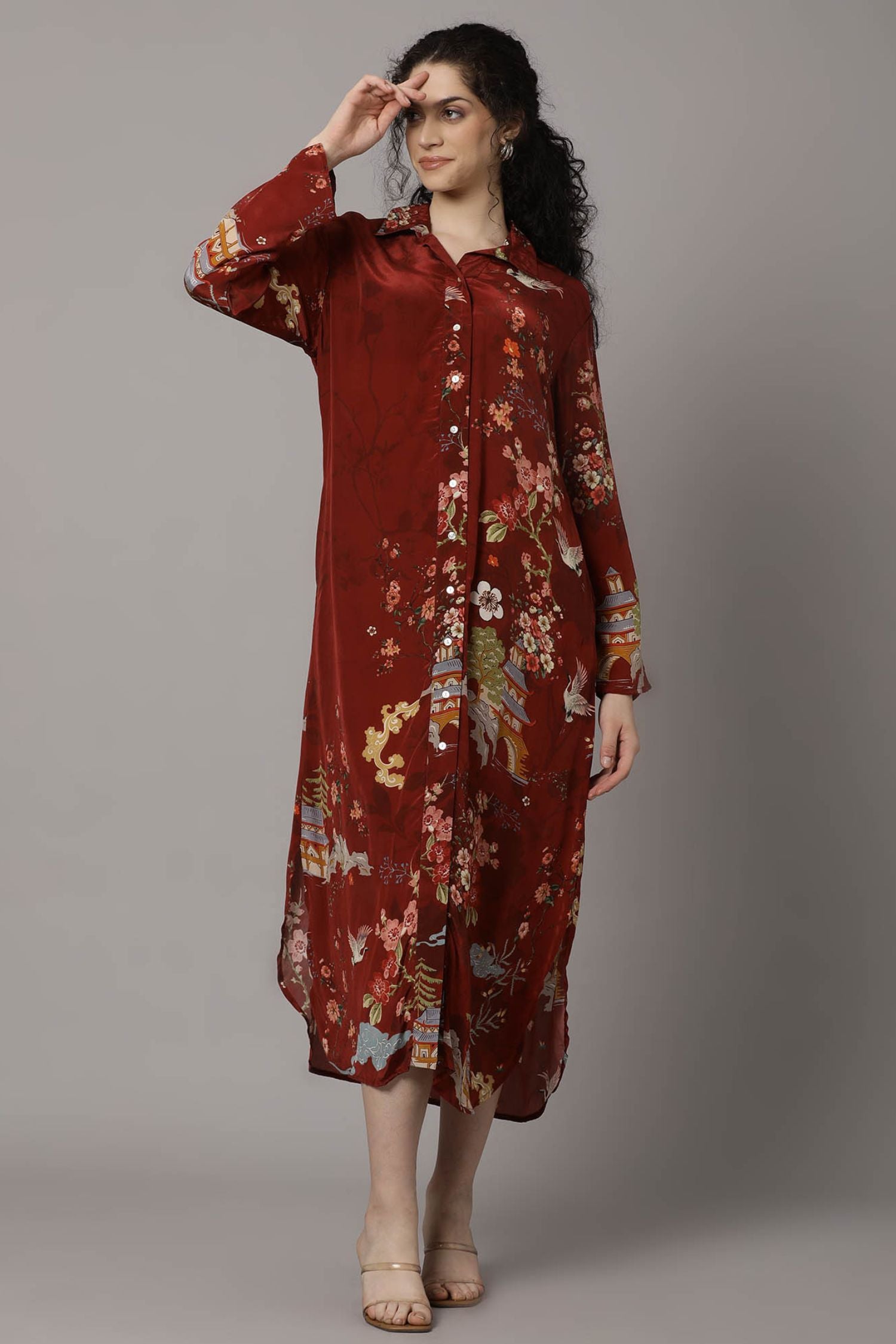 Longline Shirt Dress with Elegant Full Sleeves
